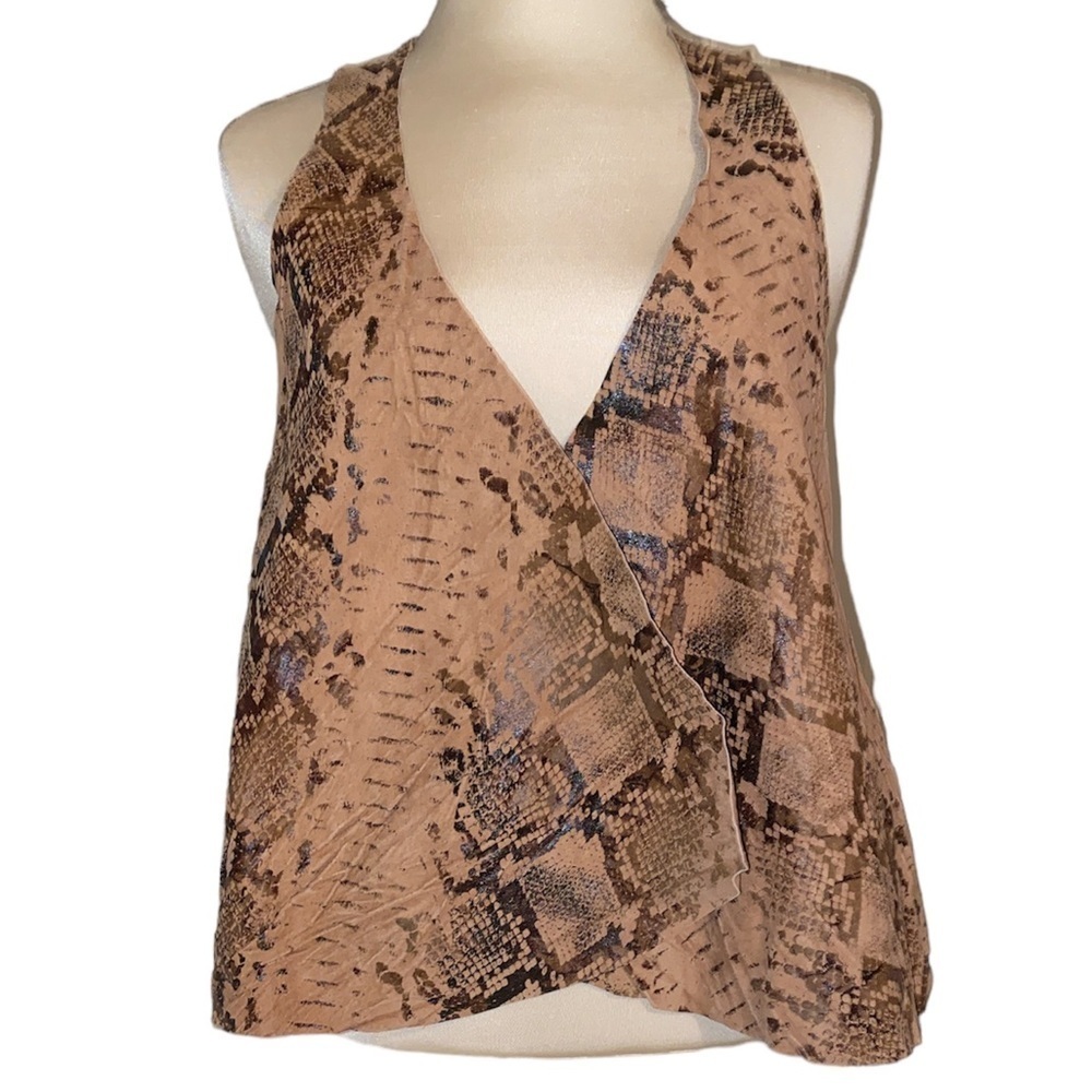 XCVI vest 100% leather reptile print drape front Southwest Size Xsmall NWOT